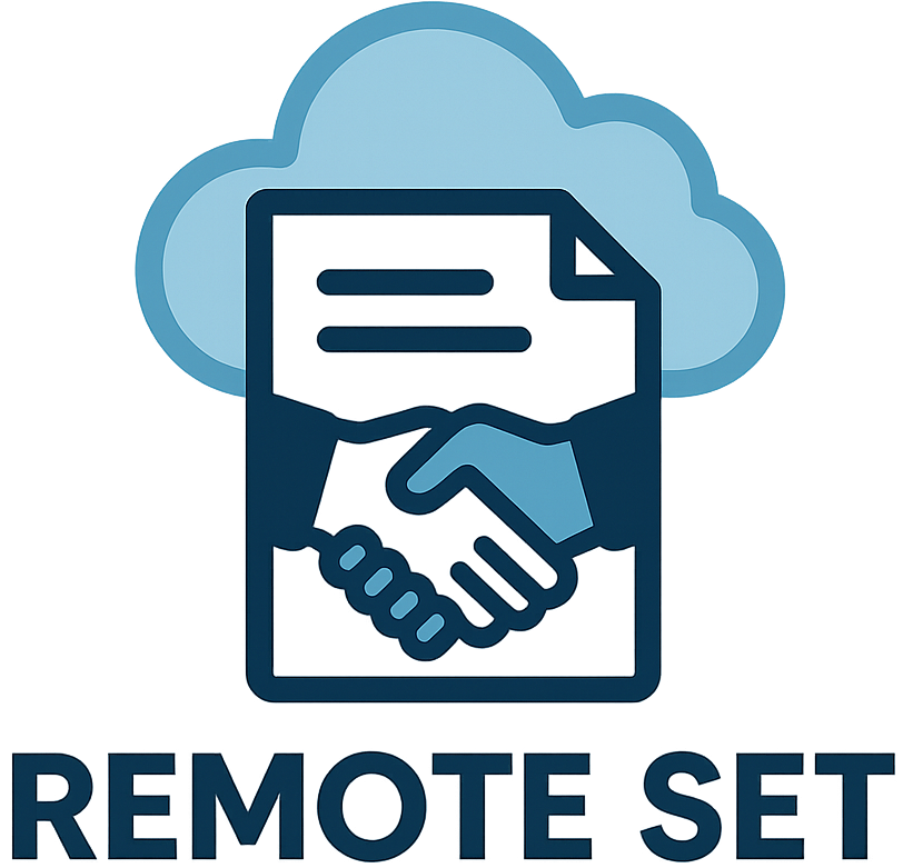 Remote Set logo with abstract contract icon